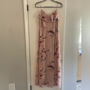 Blush pink floral maxi bridesmaids dress
